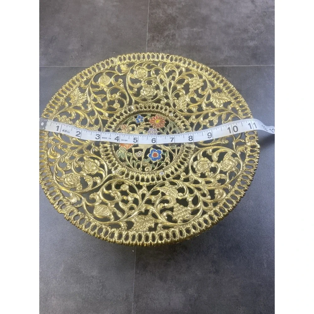 Tamar Brass Hand Painting Enamel 3 Footed Fruit Bowl Made in Israel